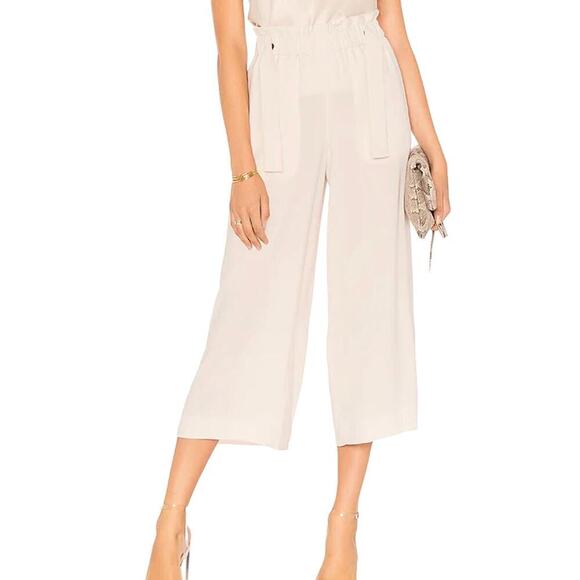 Vince Pants Cream Cinched Waist Culotte Crop Wide Leg Coastal Neutral White S - Picture 1 of 9